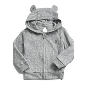 Baby Gap Gray Terry Cloth Bear Ears Snap Hoodie Sweatshirt Fleece Boy Girl 18-24